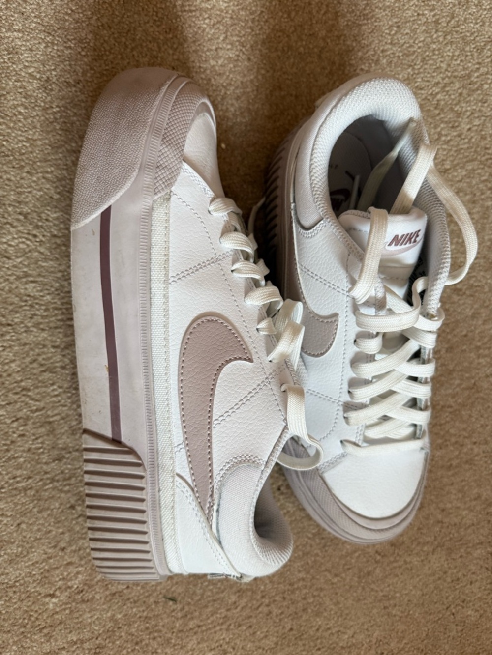 Nike Women’s White and Blush Low-Top Platform Sneakers